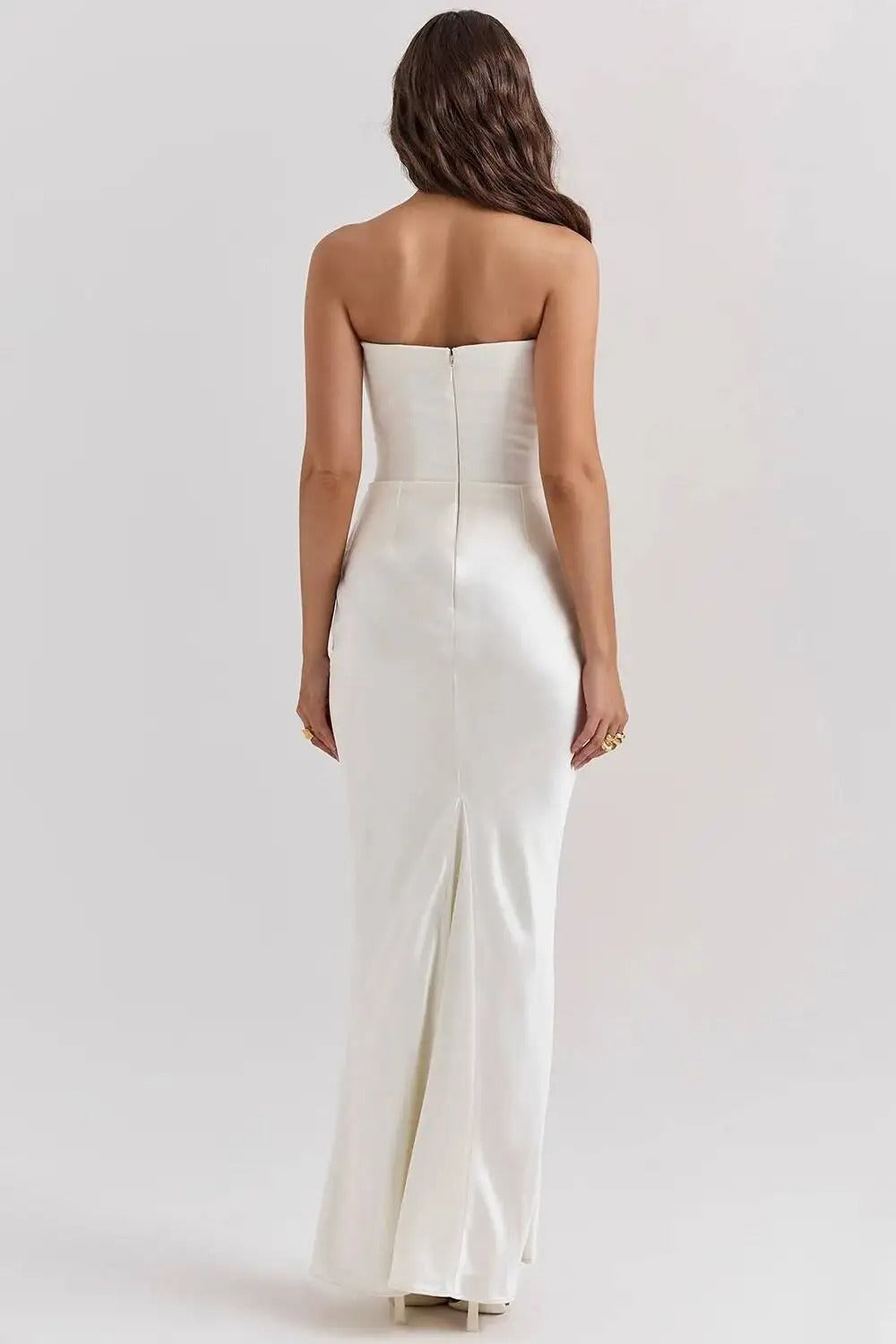 Satin Strapless Maxi Dress – Elegant Evening Party Gown