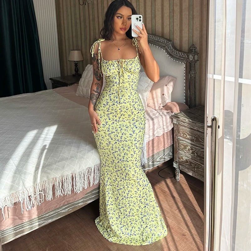 Floral Maxi Dress – Sleeveless Bodycon Summer Party Outfit