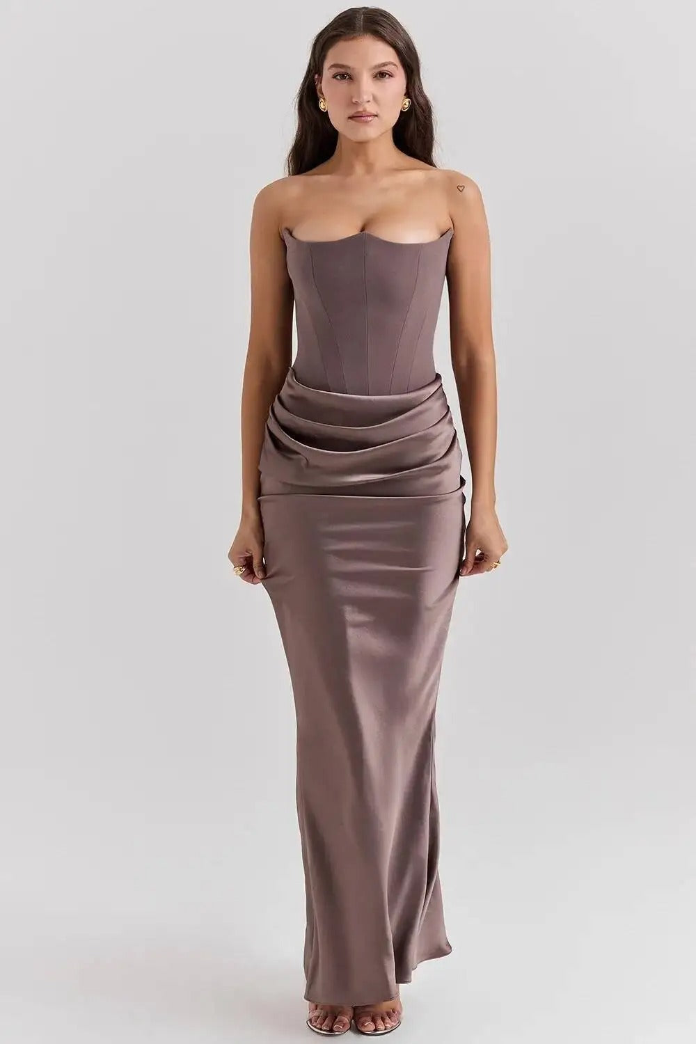 Satin Strapless Maxi Dress – Elegant Evening Party Gown