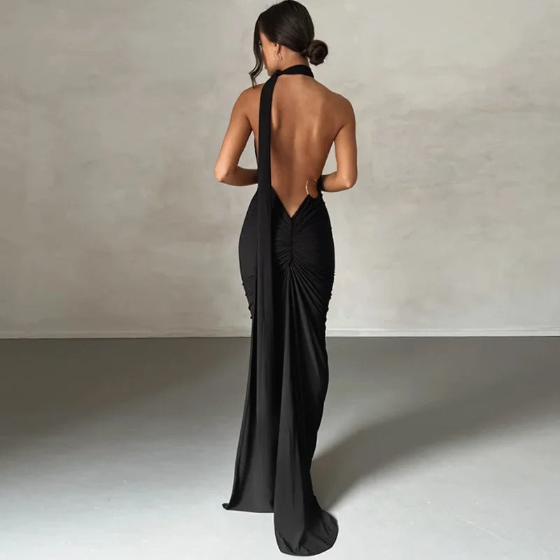 Backless Maxi Dress – Halter Neck Evening Party Gown