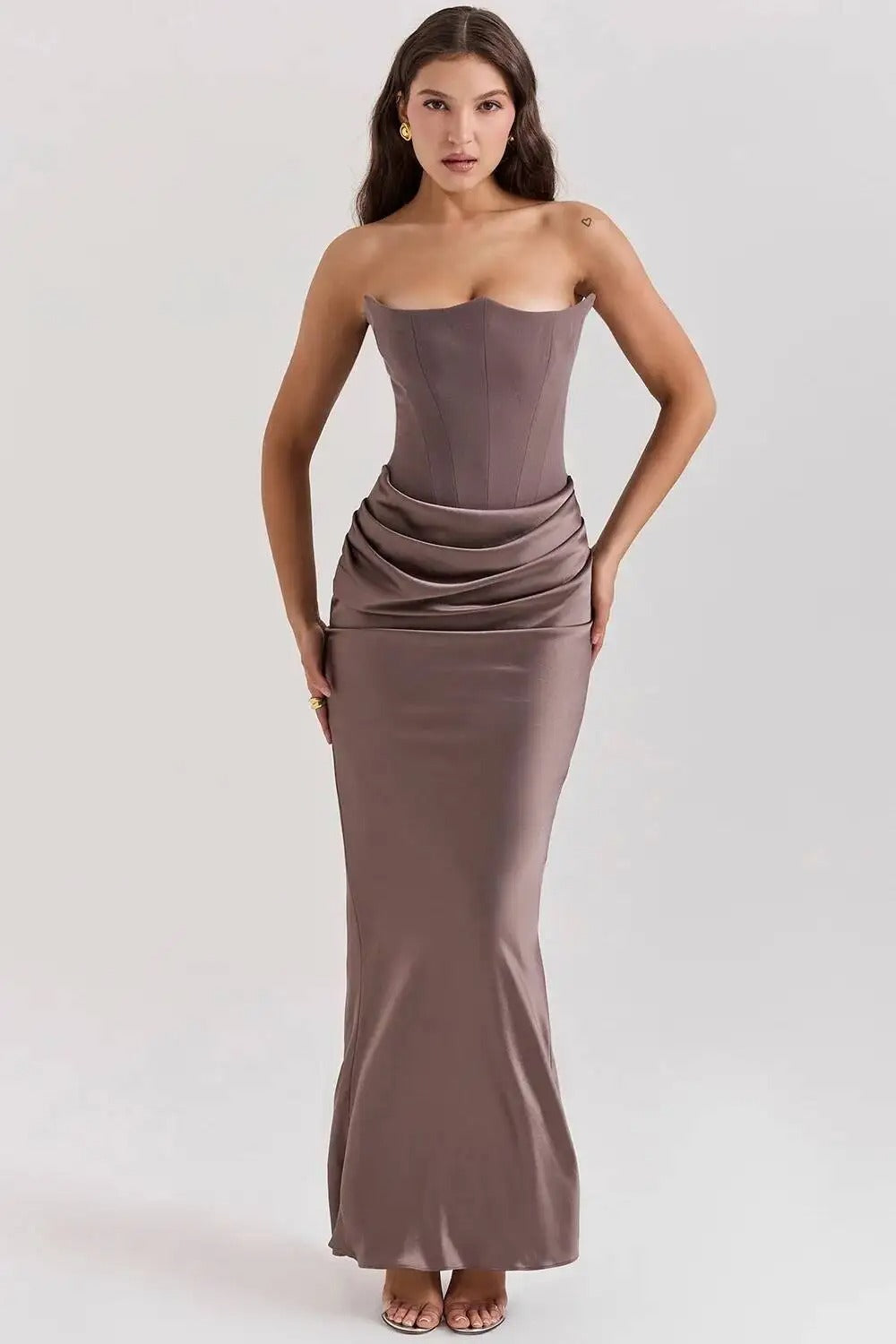 Satin Strapless Maxi Dress – Elegant Evening Party Gown