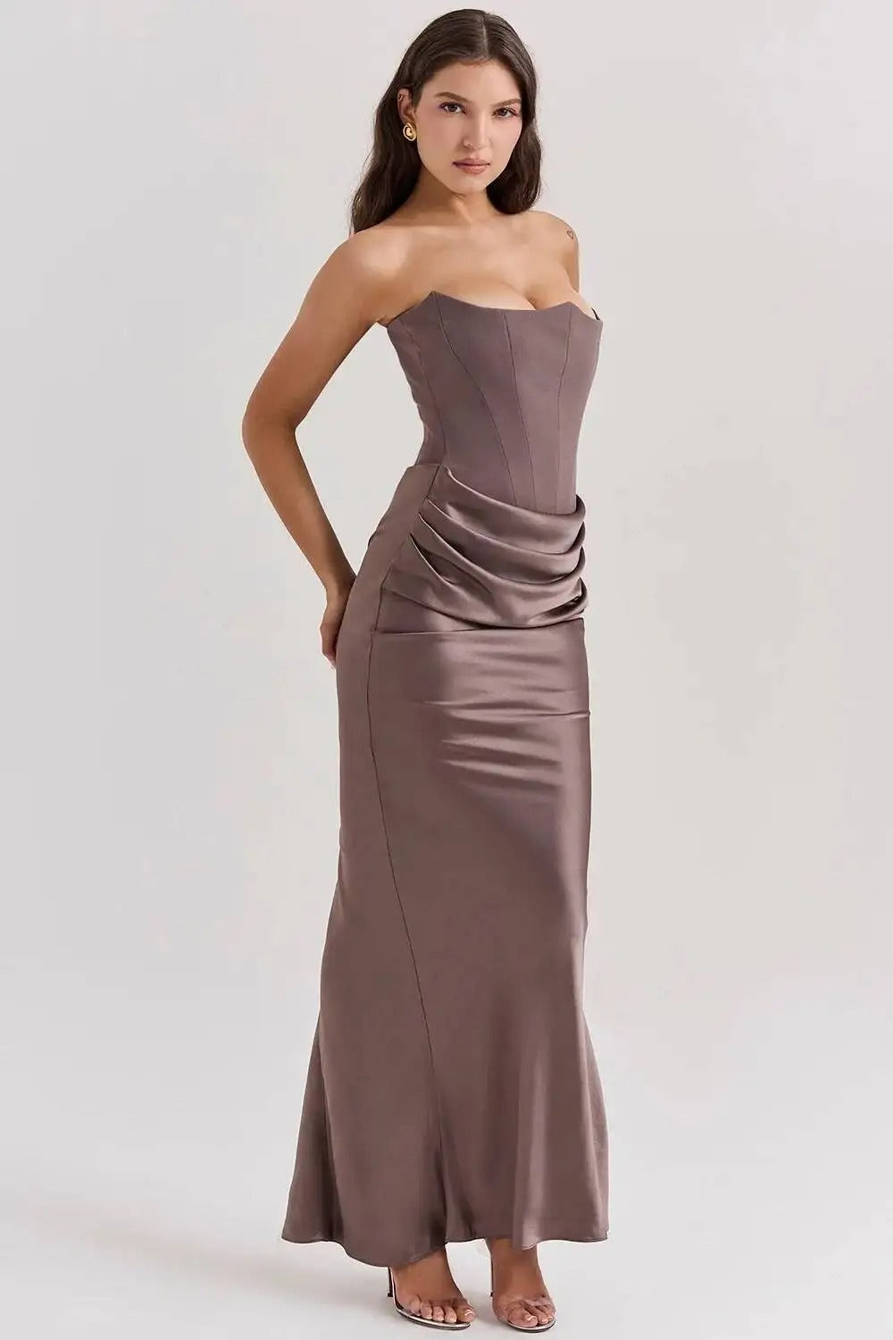 Satin Strapless Maxi Dress – Elegant Evening Party Gown