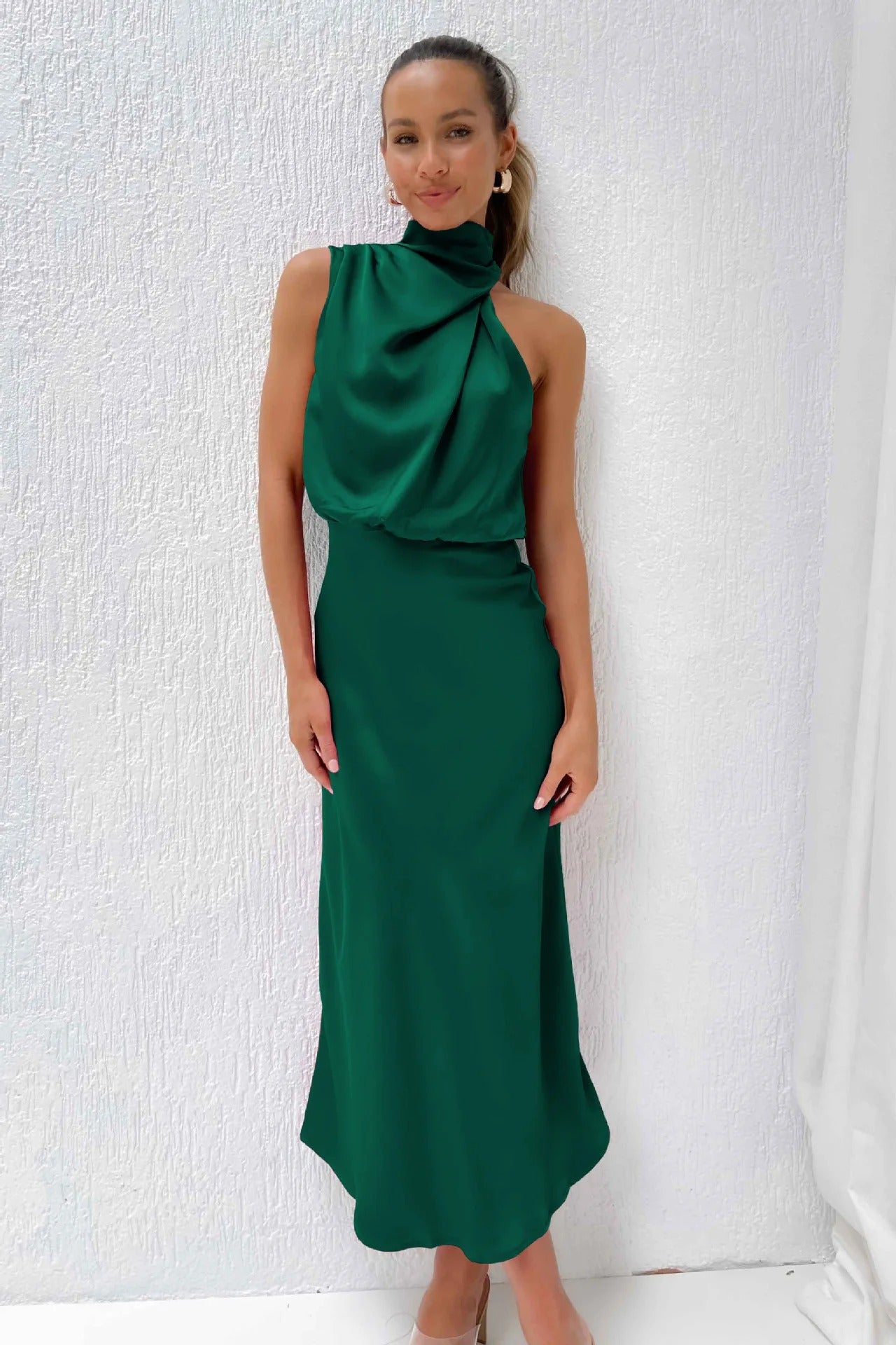 Satin Halter Neck Evening Dress Formal Gown