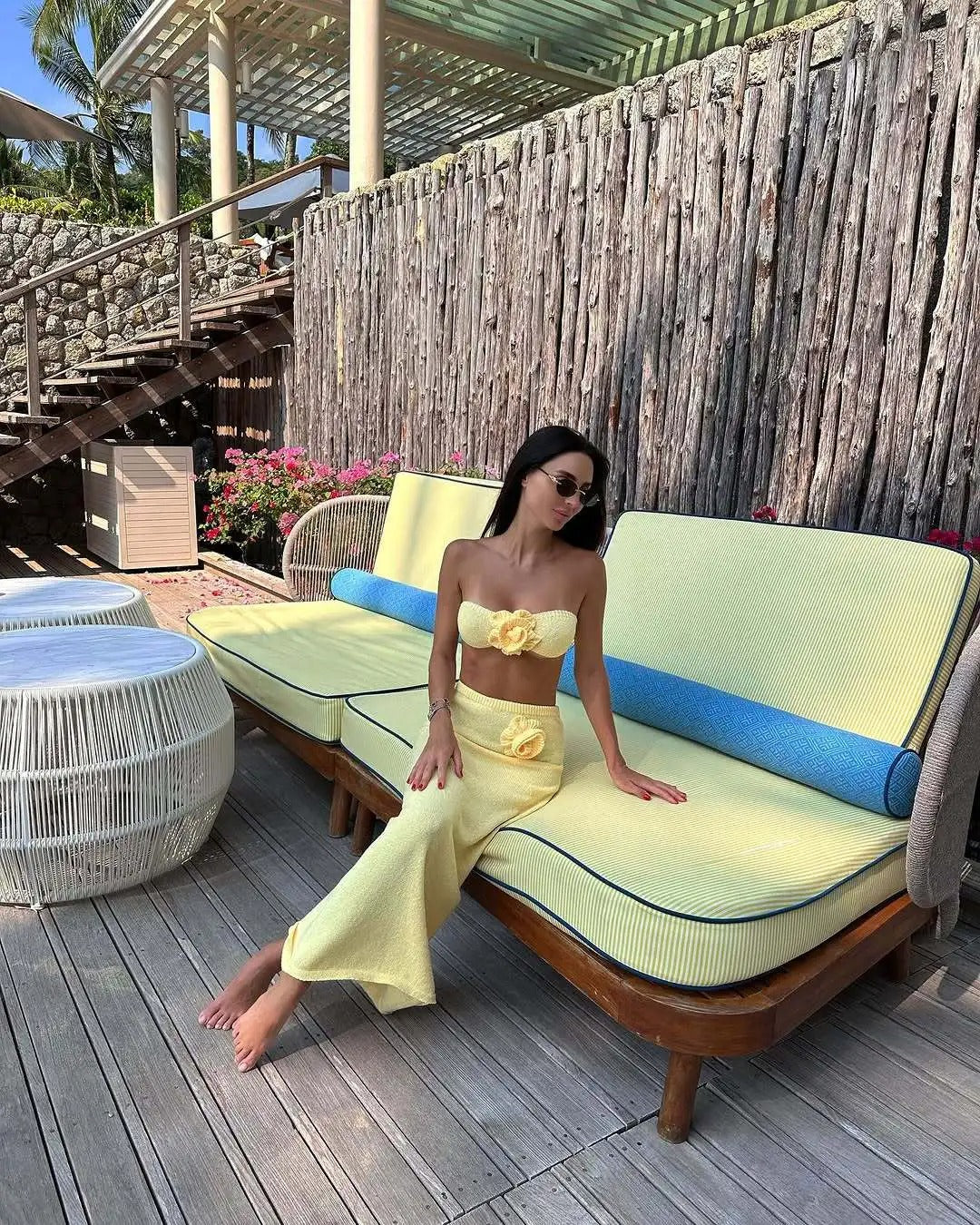 Knit Two Piece Set – Strapless Crop Top & Maxi Skirt Beach Outfit