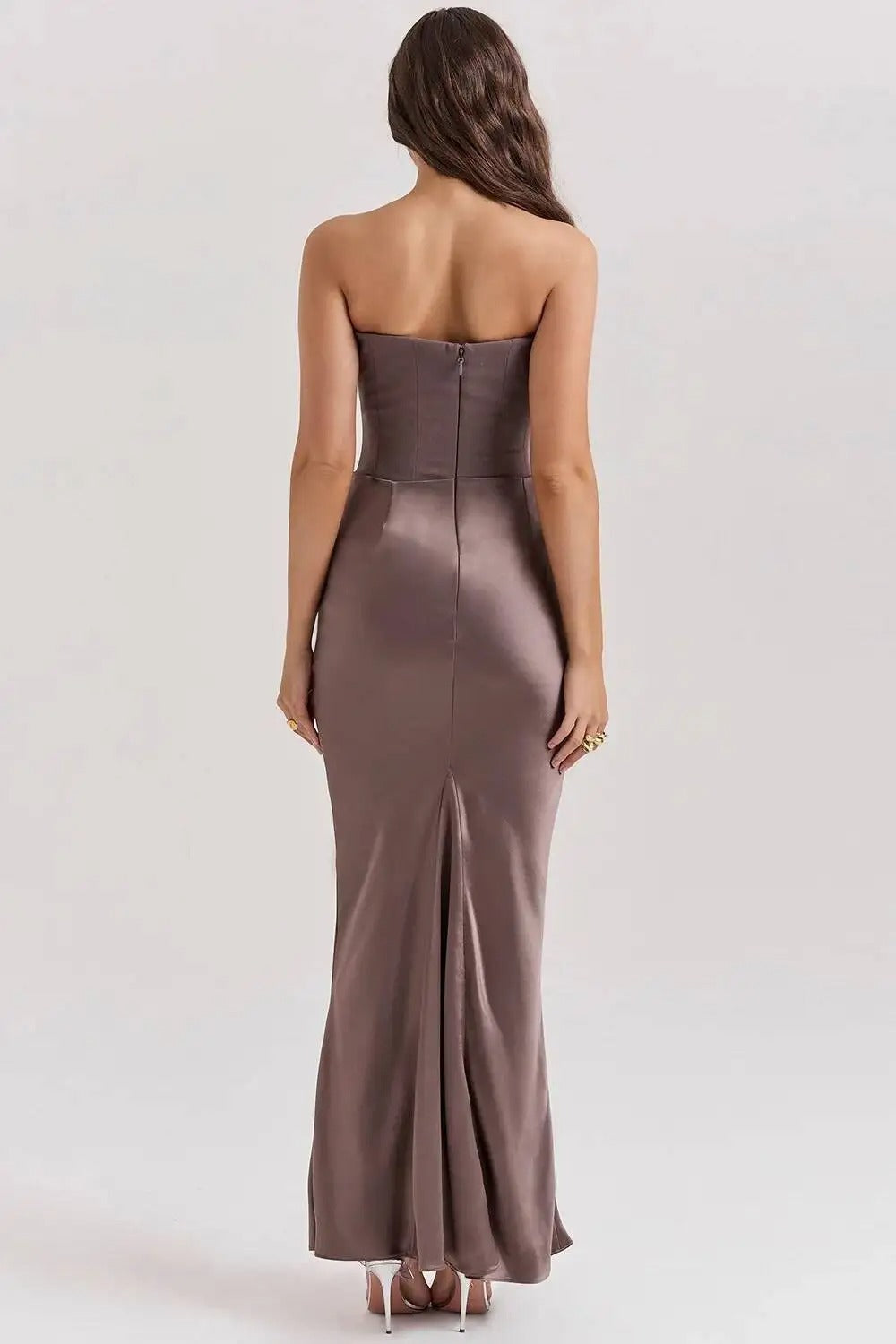 Satin Strapless Maxi Dress – Elegant Evening Party Gown