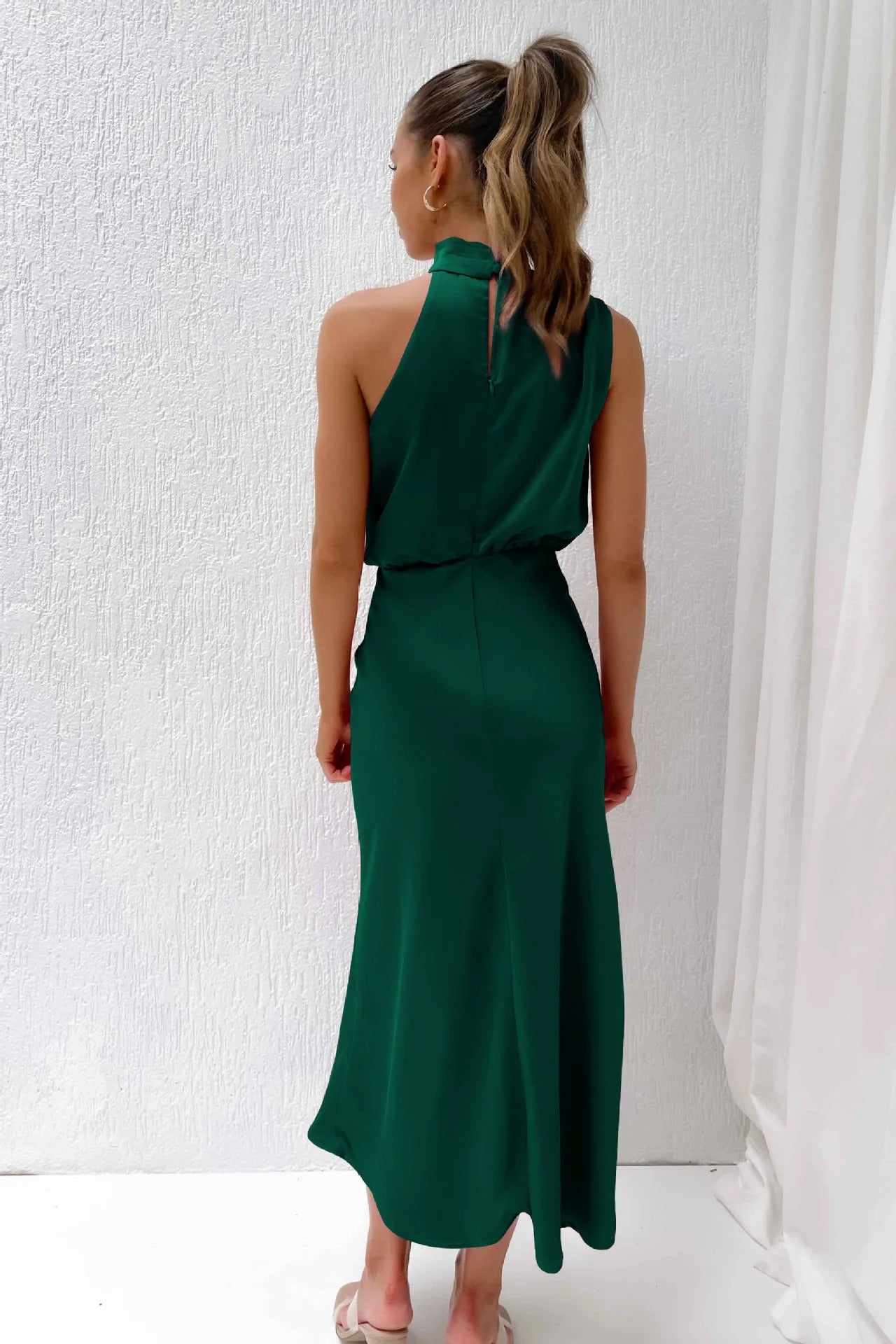 Satin Halter Neck Evening Dress Formal Gown