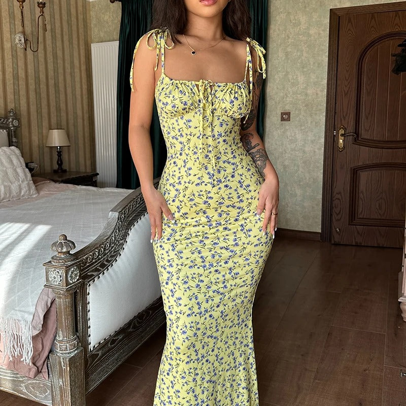 Floral Maxi Dress – Sleeveless Bodycon Summer Party Outfit