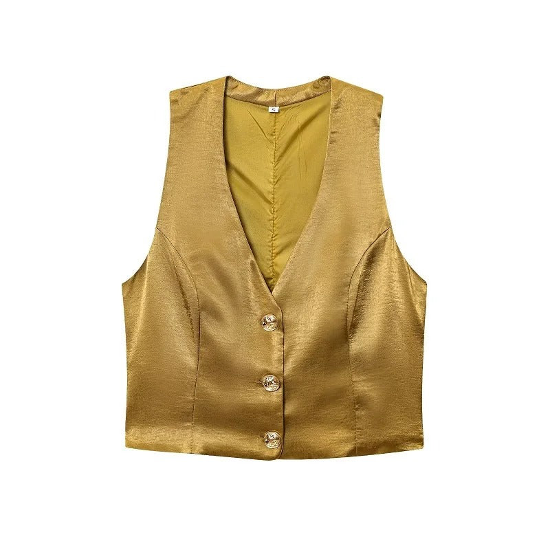 Satin Vest and Wide Leg Pants Set – Elegant Trouser Outfit