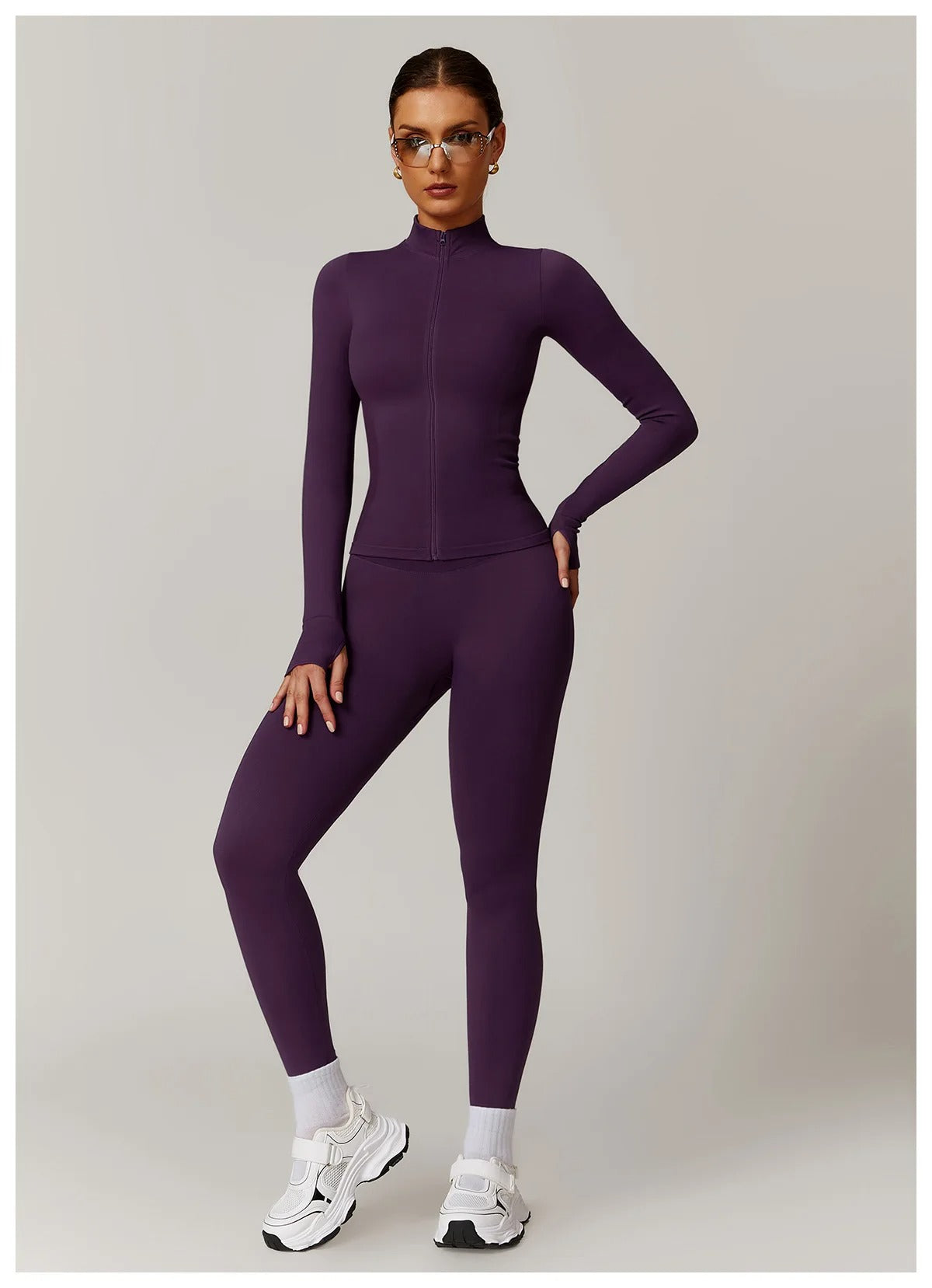 Seamless Yoga Set – Long Sleeve Zip Jacket & High Waist Leggings Gym Outfit