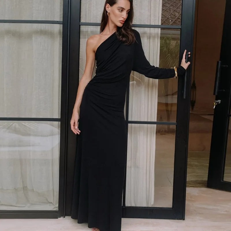 One Shoulder Maxi Dress – Elegant Backless Evening Gown