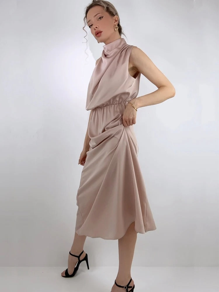 Satin Halter Neck Evening Dress Formal Gown