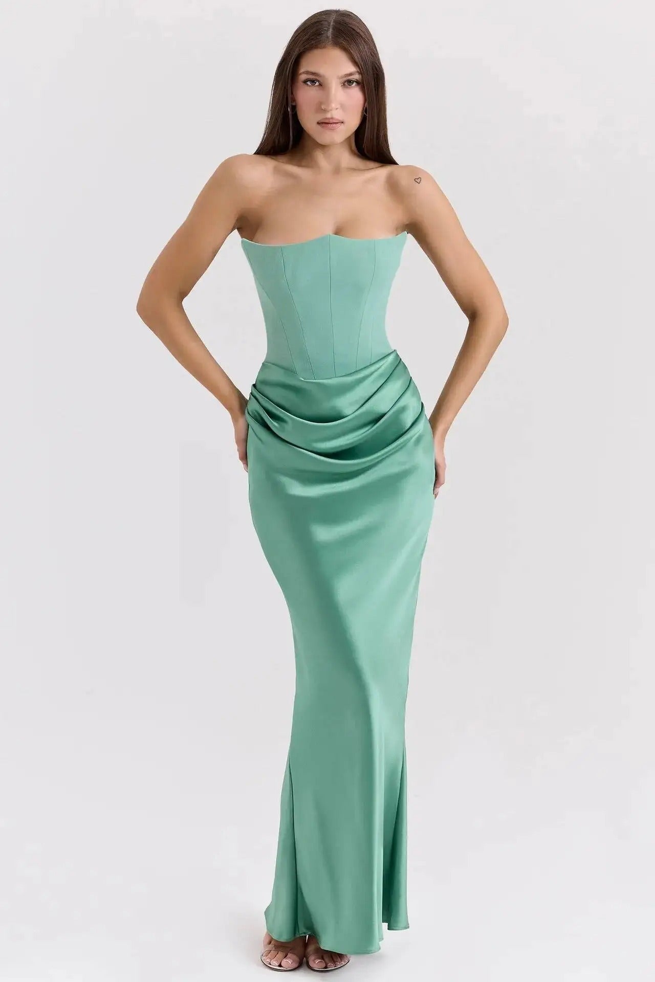 Satin Strapless Maxi Dress – Elegant Evening Party Gown