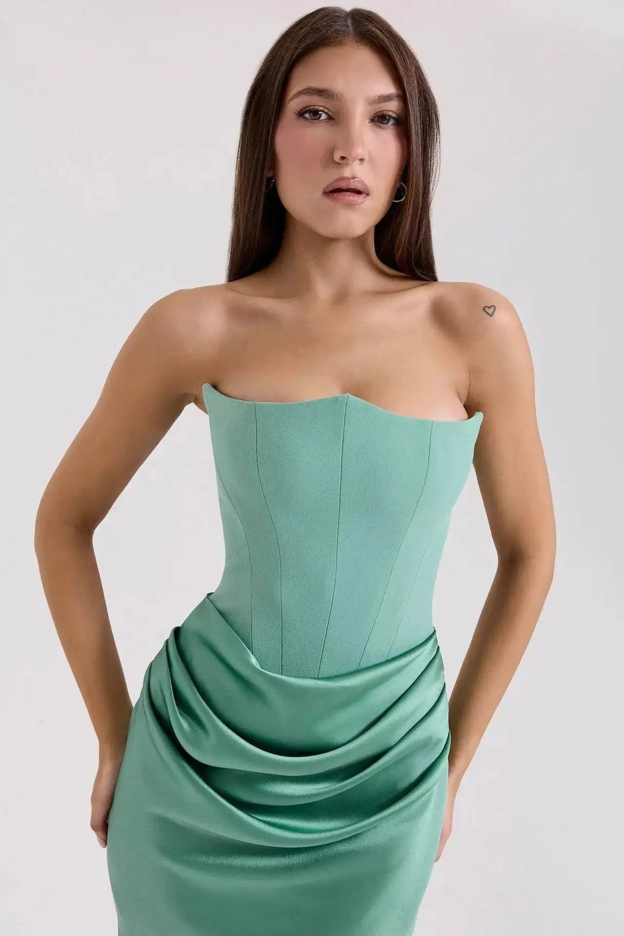 Satin Strapless Maxi Dress – Elegant Evening Party Gown