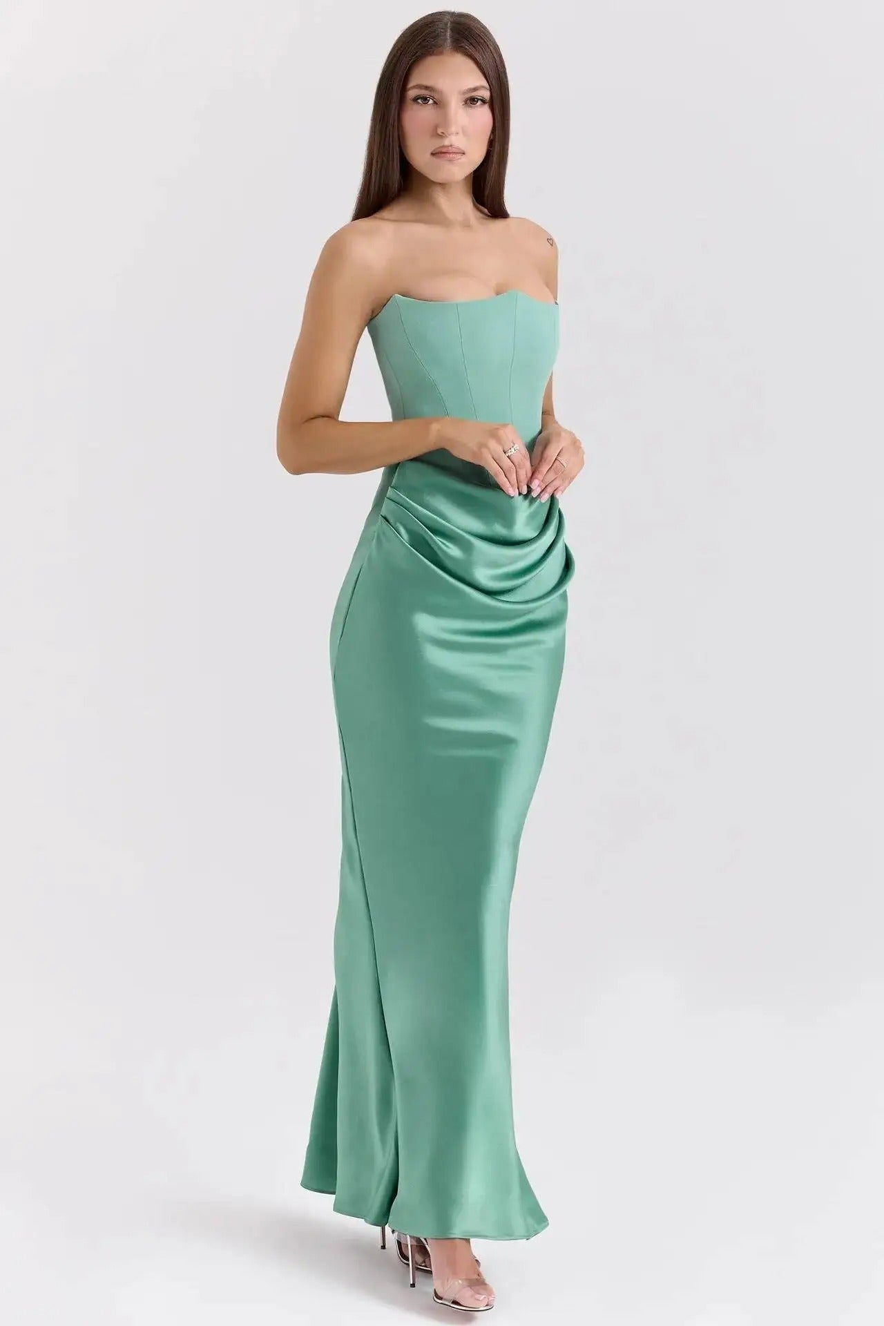 Satin Strapless Maxi Dress – Elegant Evening Party Gown