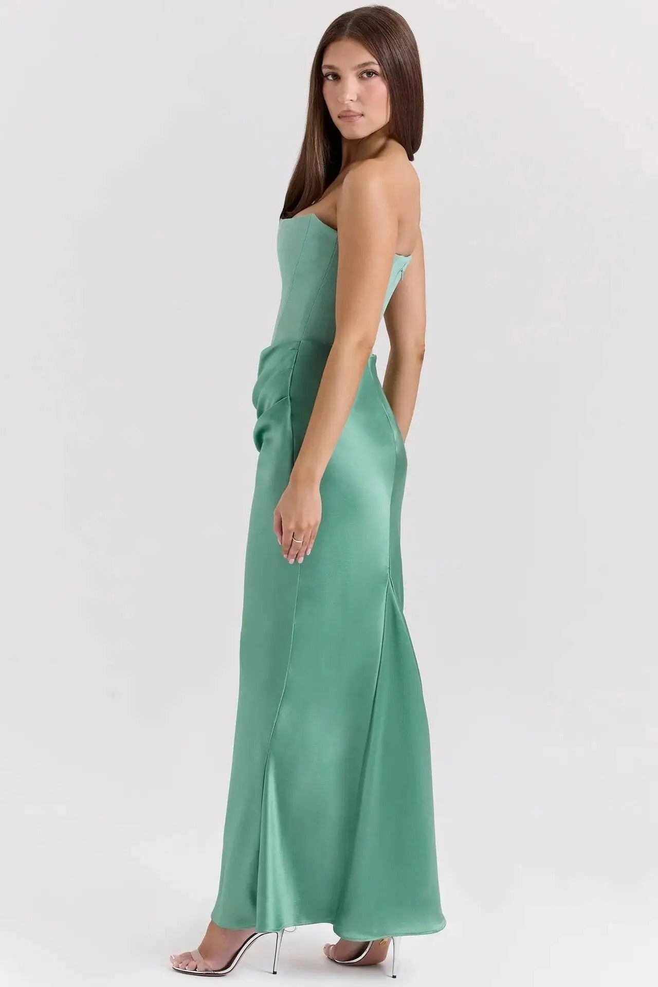 Satin Strapless Maxi Dress – Elegant Evening Party Gown