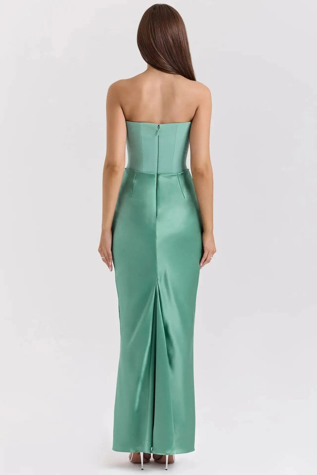 Satin Strapless Maxi Dress – Elegant Evening Party Gown