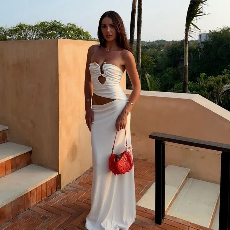 Strapless Cut Out Maxi Dress – Elegant Backless Evening Gown