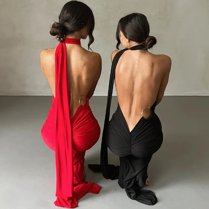 Backless Maxi Dress – Halter Neck Evening Party Gown