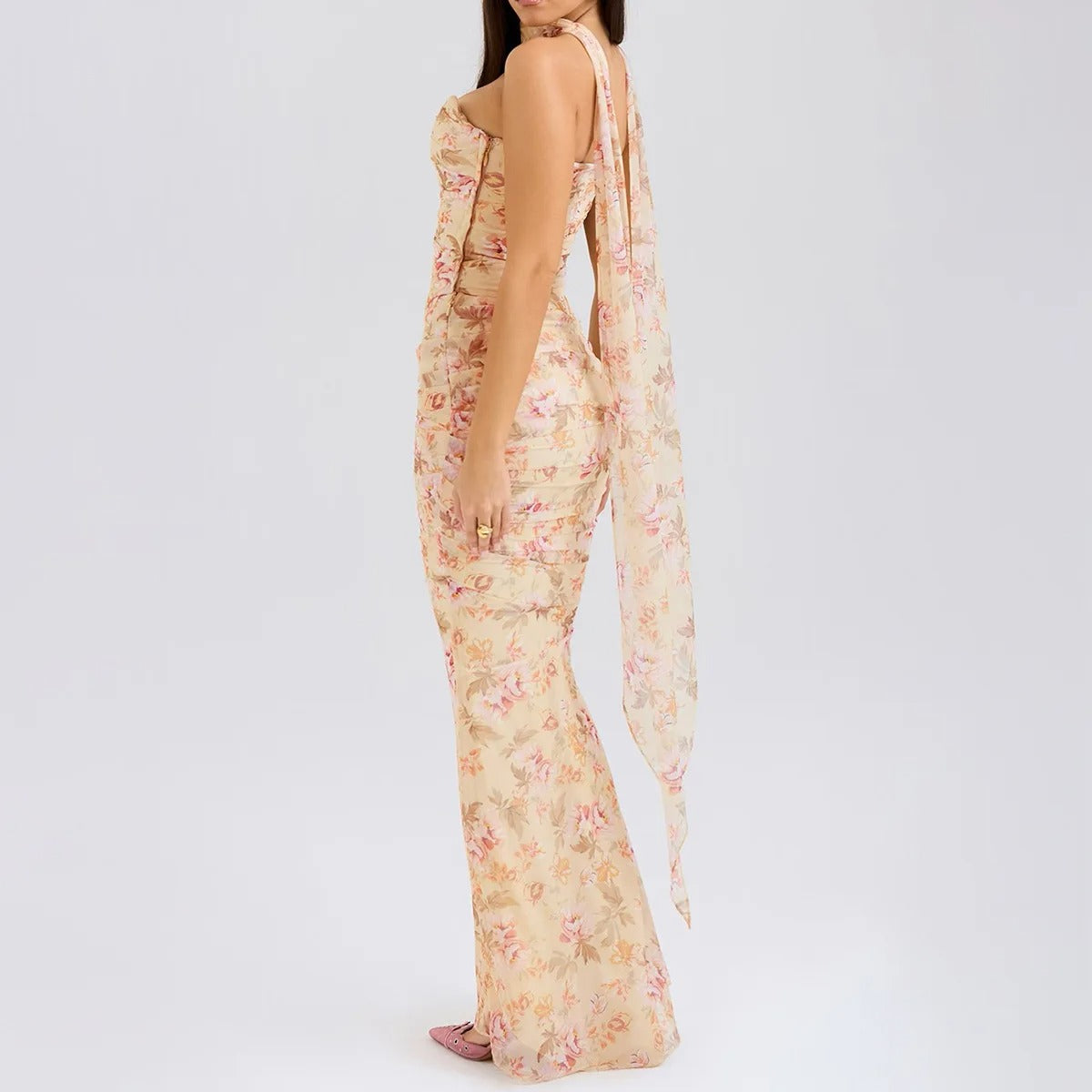 Strapless Maxi Dress – Elegant Ruched Evening Gown