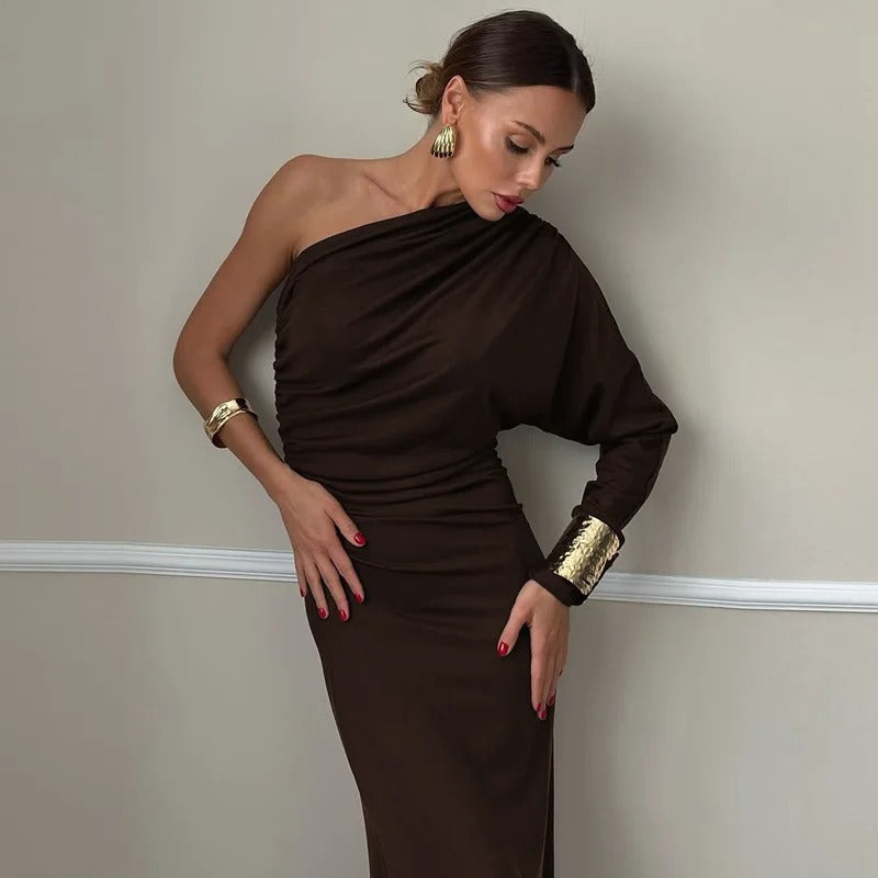 One Shoulder Maxi Dress – Elegant Backless Evening Gown