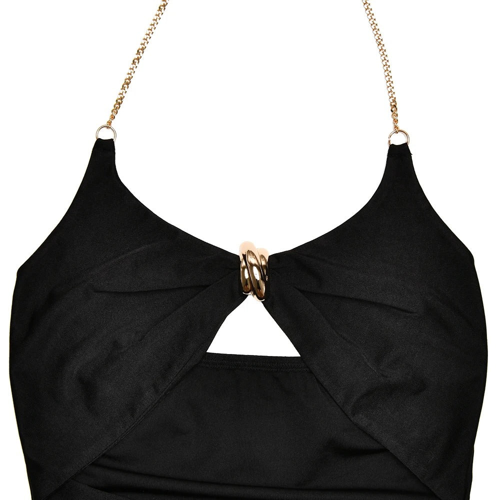 Cut Out Halter Midi Dress – Backless Bodycon Party Dress