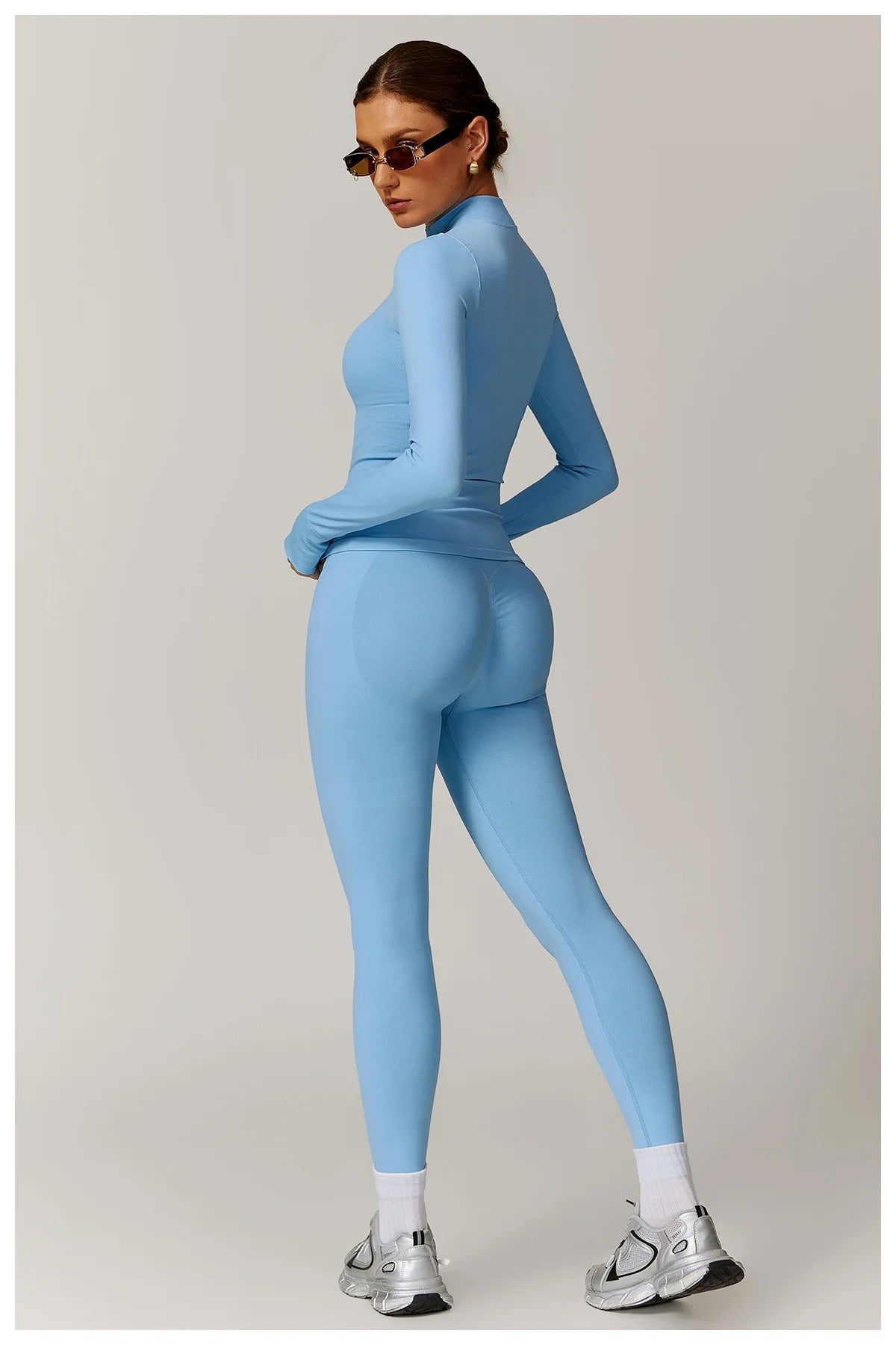 Seamless Yoga Set – Long Sleeve Zip Jacket & High Waist Leggings Gym Outfit