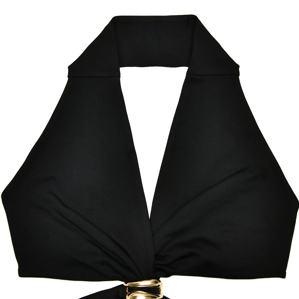 Deep V Halter Maxi Dress – Elegant Cut Out Evening Gown