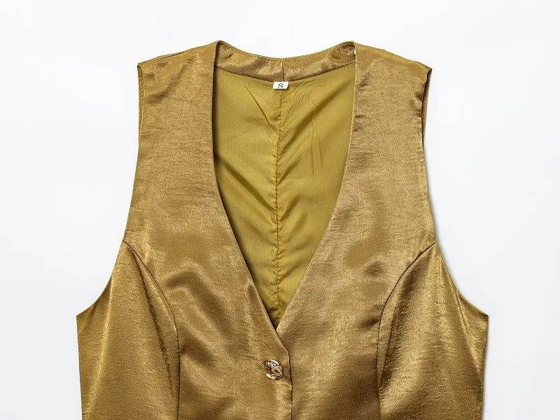 Satin Vest and Wide Leg Pants Set – Elegant Trouser Outfit