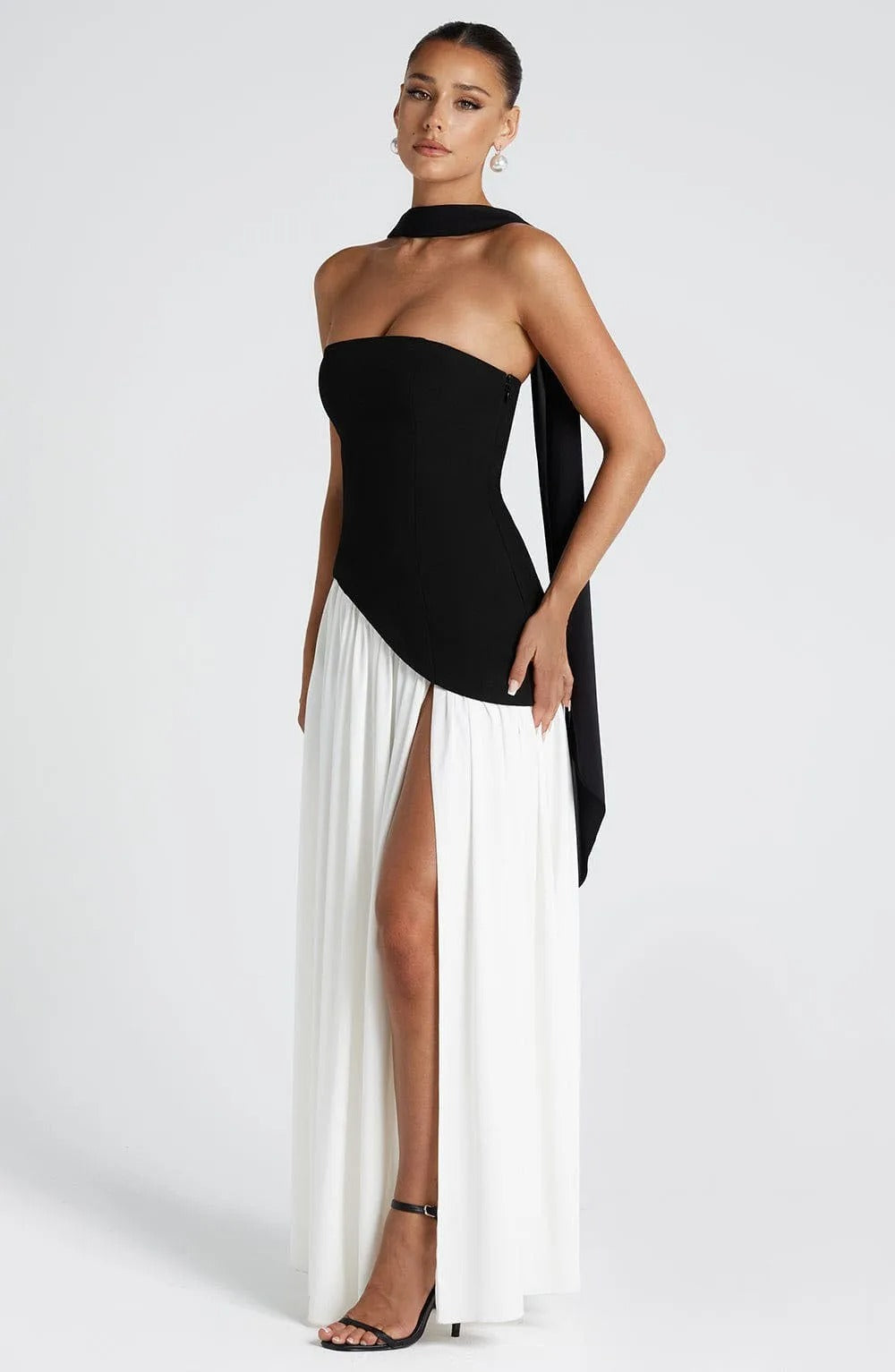 Strapless Maxi Dress – Elegant High Slit Chiffon Evening Gown