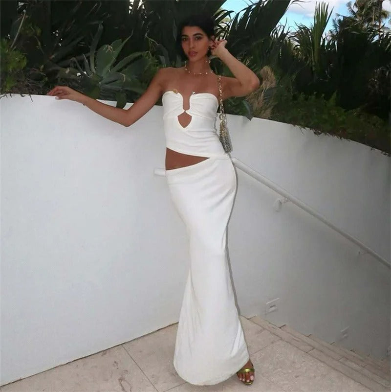 Strapless Cut Out Maxi Dress – Elegant Backless Evening Gown