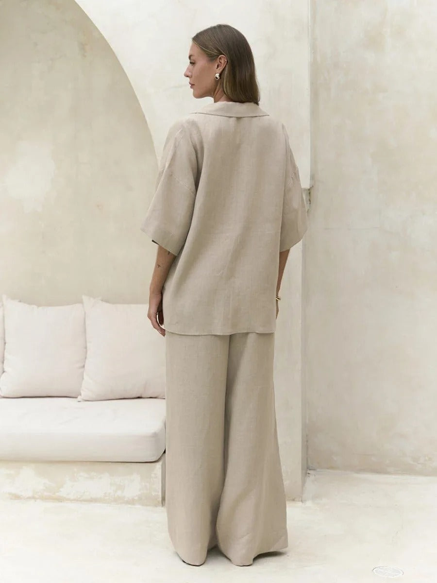 Linen Co Ord Set – Oversized Shirt and Wide Leg Trousers