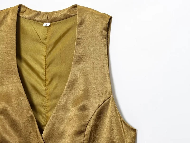 Satin Vest and Wide Leg Pants Set – Elegant Trouser Outfit