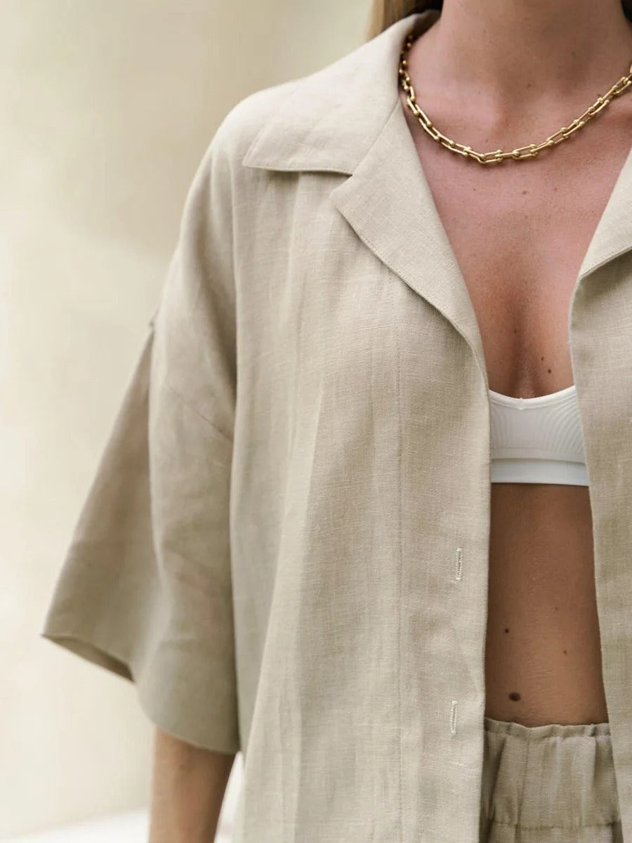 Linen Co Ord Set – Oversized Shirt and Wide Leg Trousers