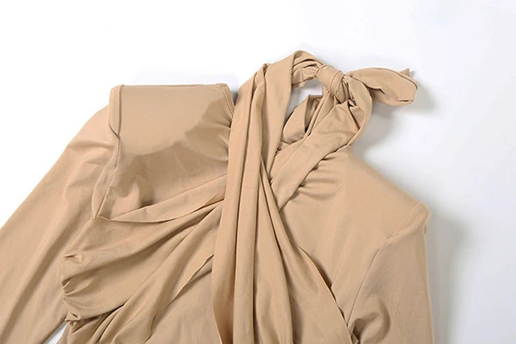 Long Sleeve Draped Maxi Dress – Elegant Bodycon Evening Gown