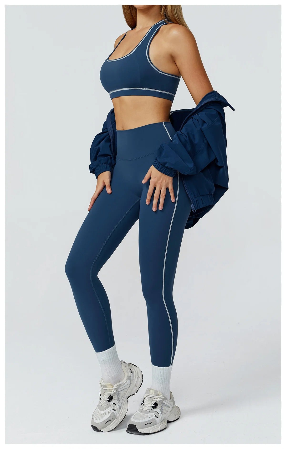3 Piece Yoga Set – Sports Bra, Zip Jacket & High Waist Leggings Gym Outfit