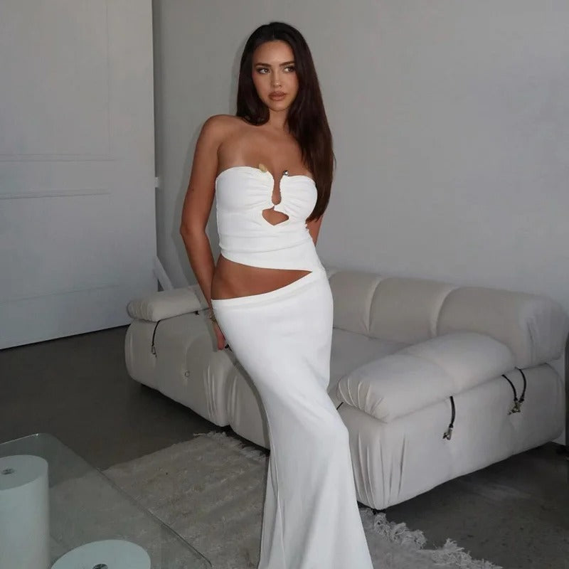 Strapless Cut Out Maxi Dress – Elegant Backless Evening Gown