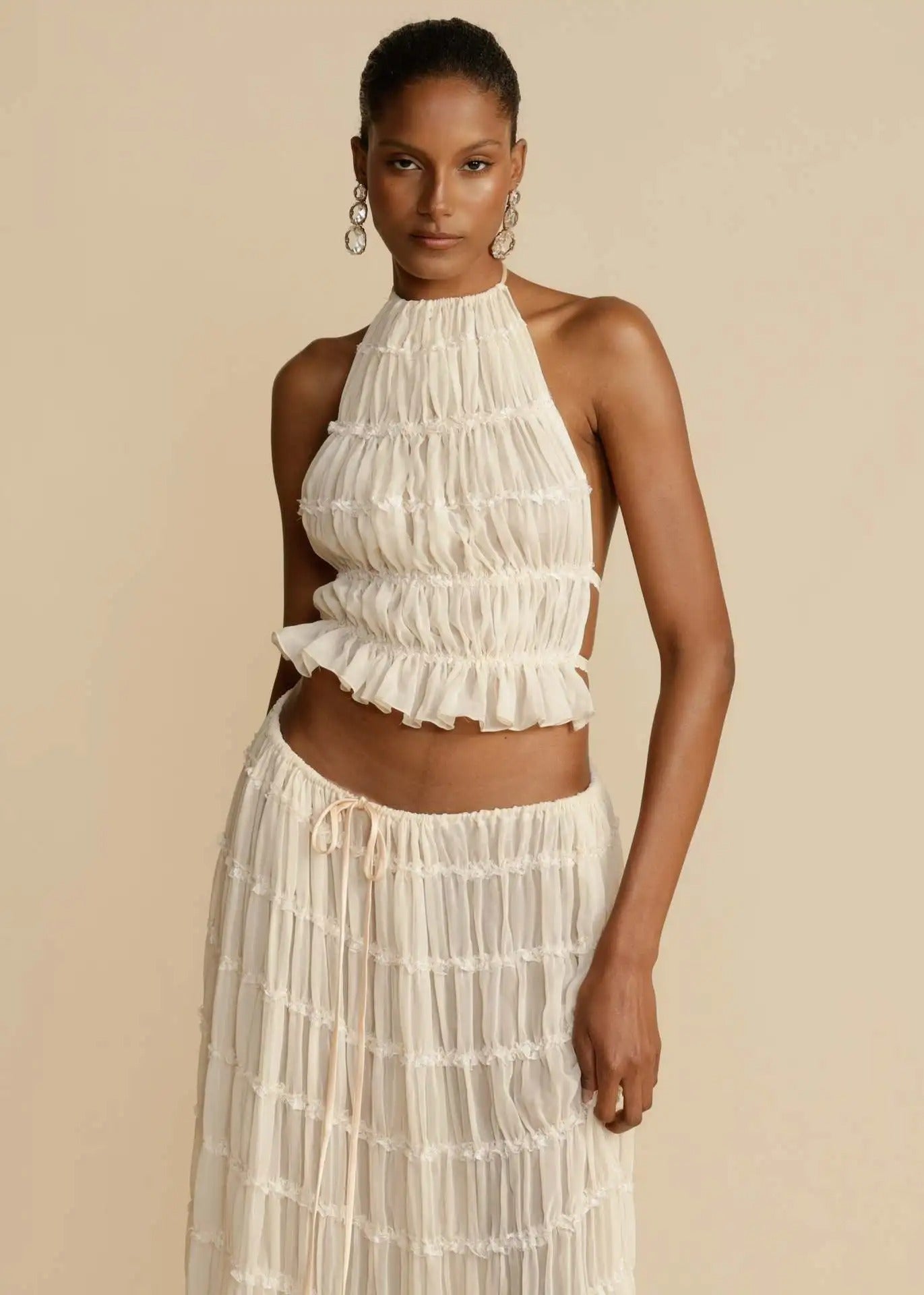 Halter Crop Top and Maxi Skirt Set – Summer Beach Outfit