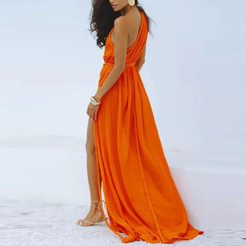 One Shoulder Summer Maxi Dress with High Slit