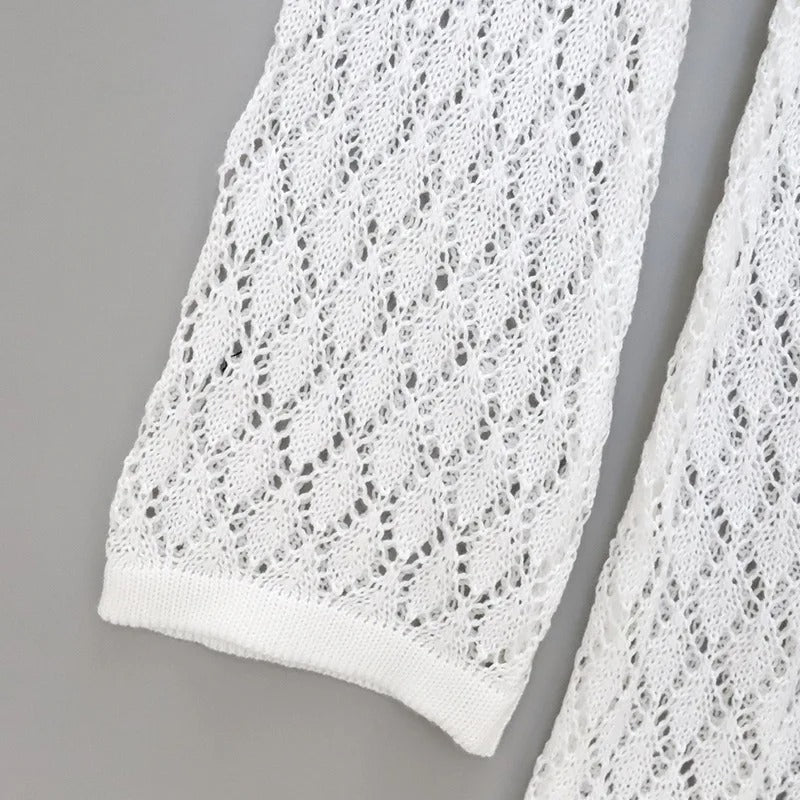 Crochet Knit Mini Dress – Long Sleeve Beach Cover Up