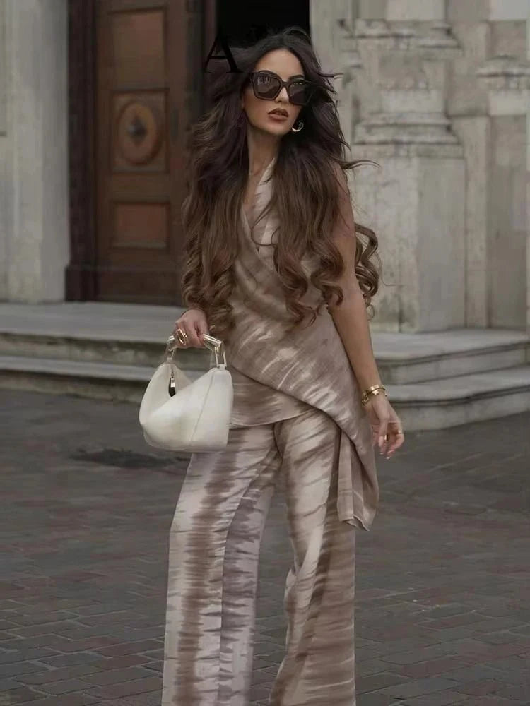 2 Piece Wide Leg Pants Set – Halter Neck Sleeveless Top & Trousers Outfit