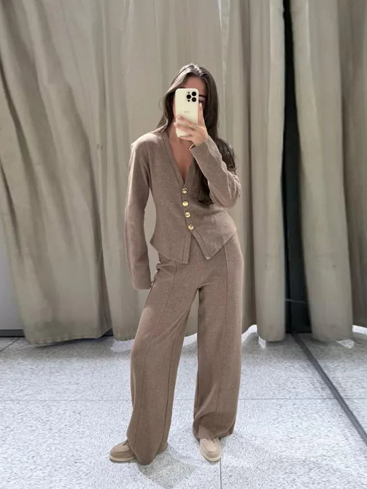 Elegant Two Piece Suit – Blazer Jacket with Wide Leg Pants