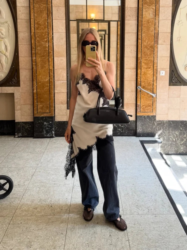 Satin Slip Dress – Lace Trim Spaghetti Strap Mini