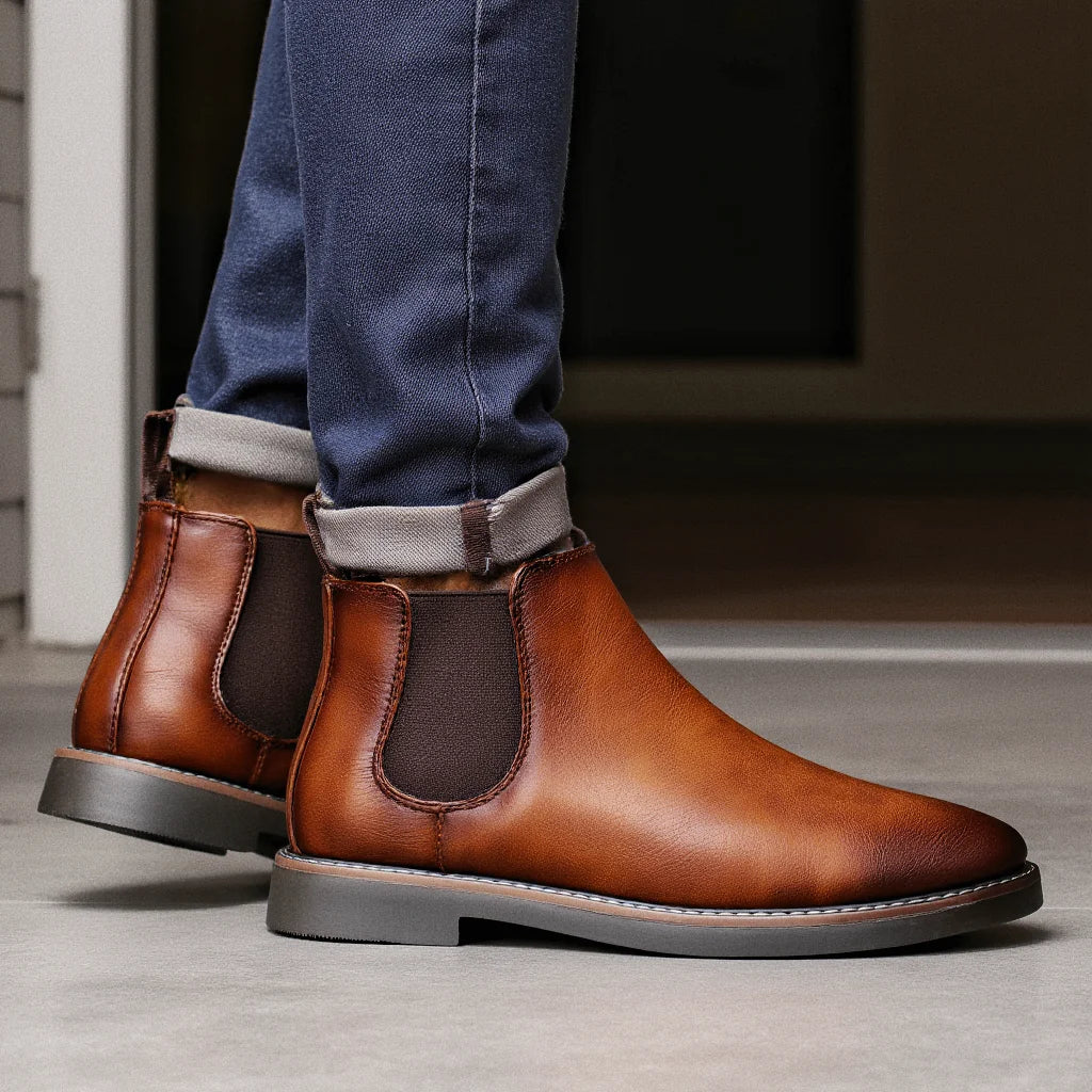 Men's Casual Slip On Vintage Leather Chelsea Boots