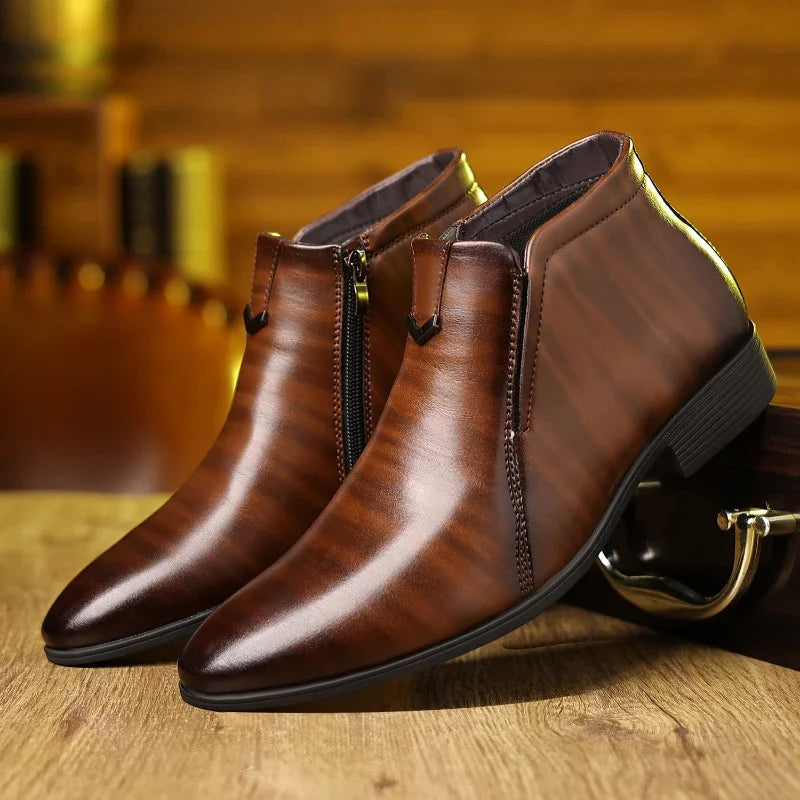 Men's Pointed Toe Vintage Leather Ankle  Boots