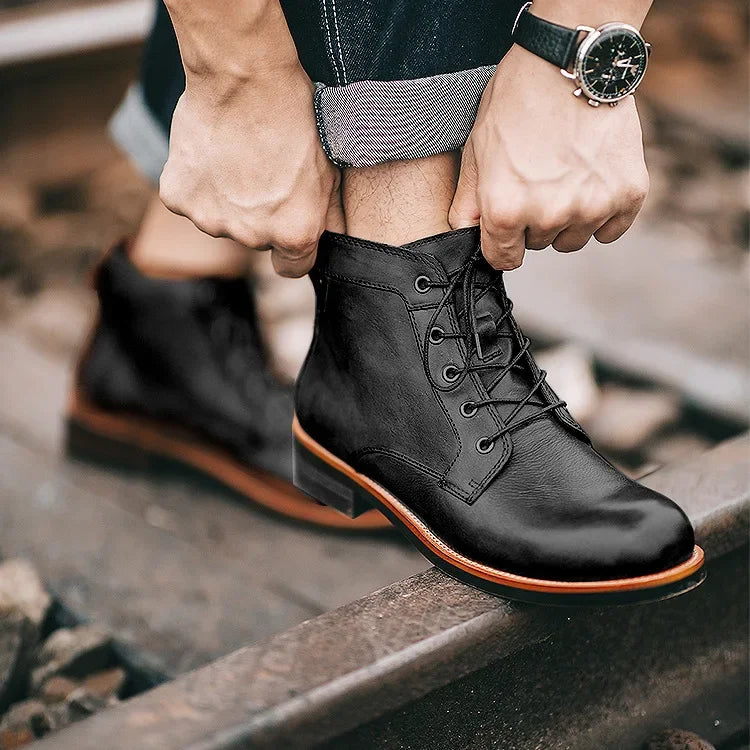 Men’s Lace Up Vintage Leather Ankle Boots