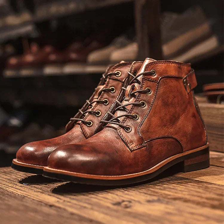 Men’s Lace Up Vintage Leather Ankle Boots