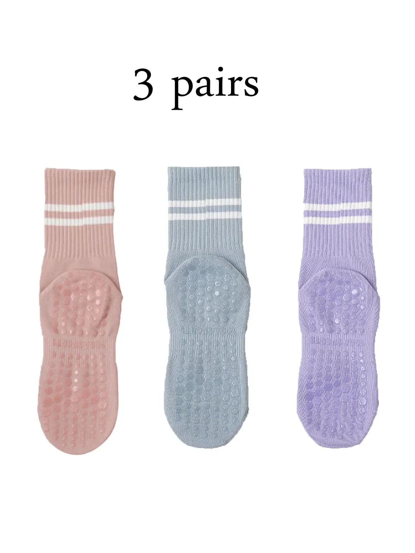 3 Pairs Women’s Non Slip Pilates Yoga Socks with Grips