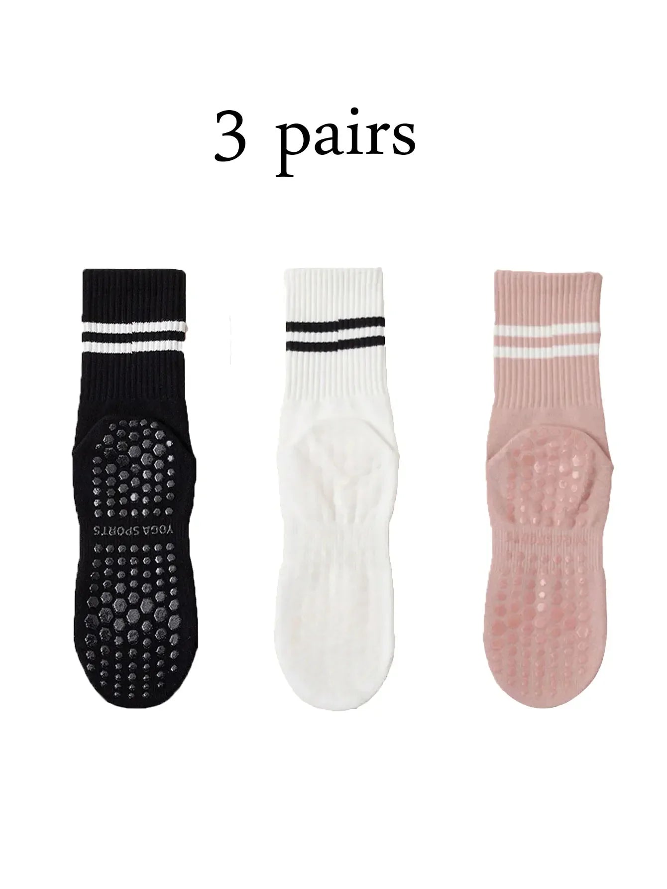 3 Pairs Women’s Non Slip Pilates Yoga Socks with Grips