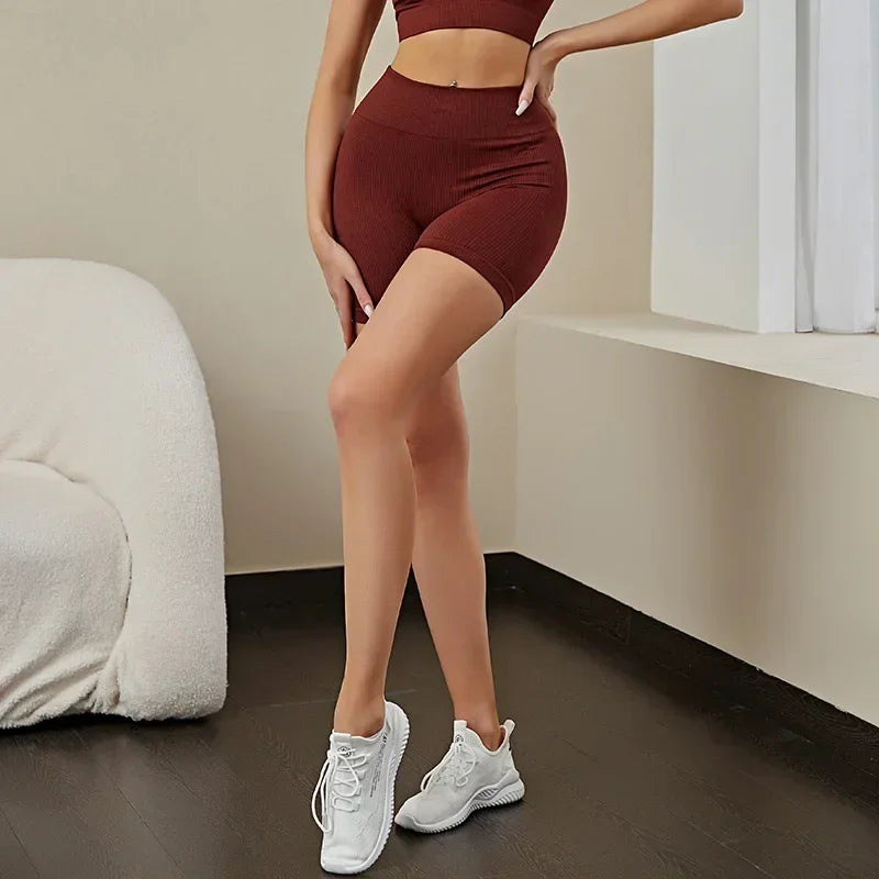 Ribbed High Waist Workout Shorts – Gym, Yoga & Fitness Activewear