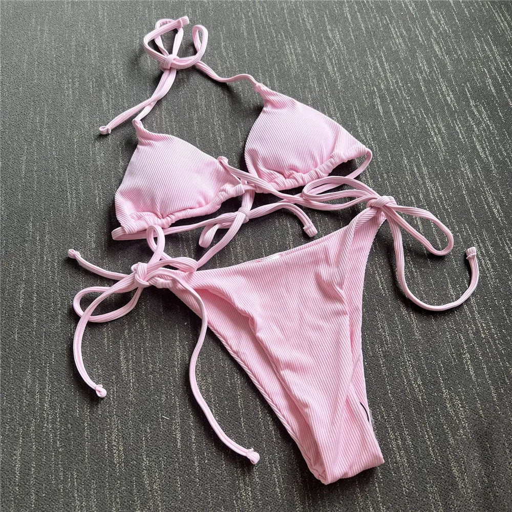 Mila - Halter Ribbed Thong Bikini-Jordyn the Label